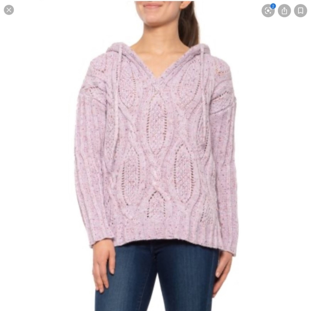 CUPIO | Hooded Cable Knit Hi/Lo Sugarplum Sweater - Picture 4 of 4